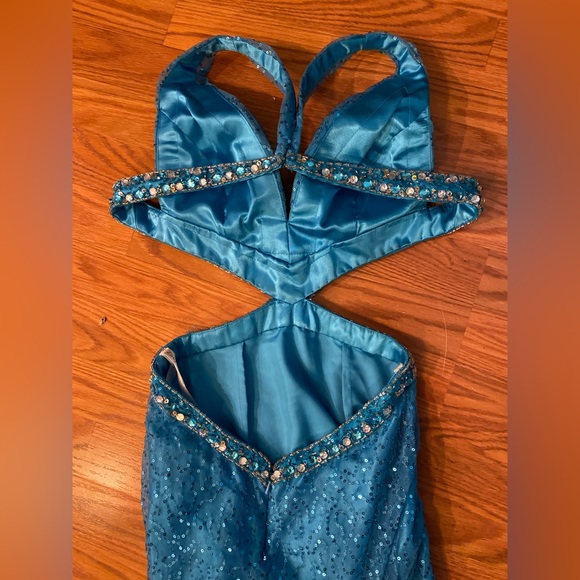 Vintage Y2K Dress Sequin Beaded Gown Slip Dress Cut Out Prom Dress Backless Blue - Picture 7 of 16
